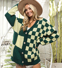 Load image into Gallery viewer, Green Mixed Checkered Cardigan
