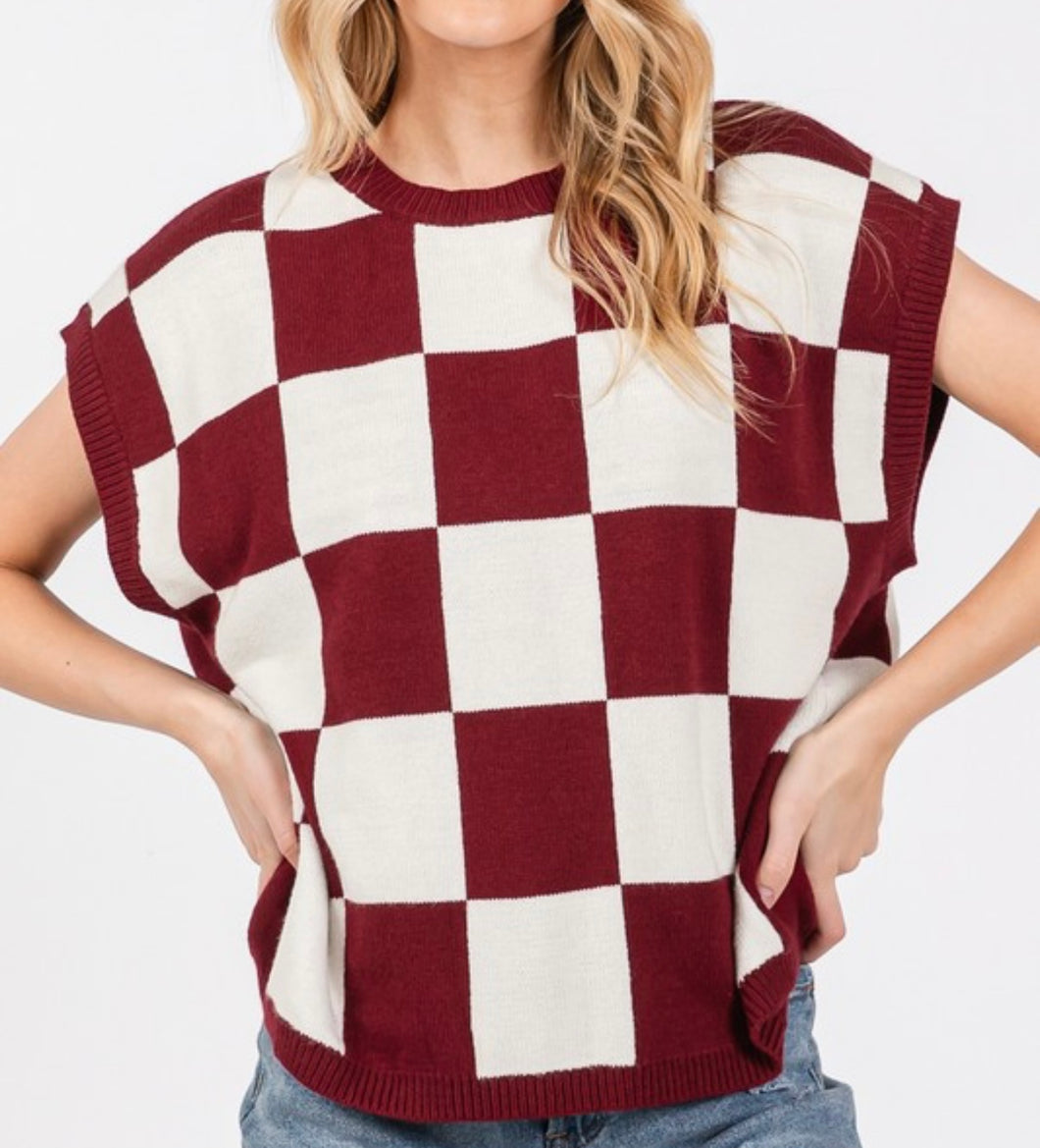 Maroon Checkered Top