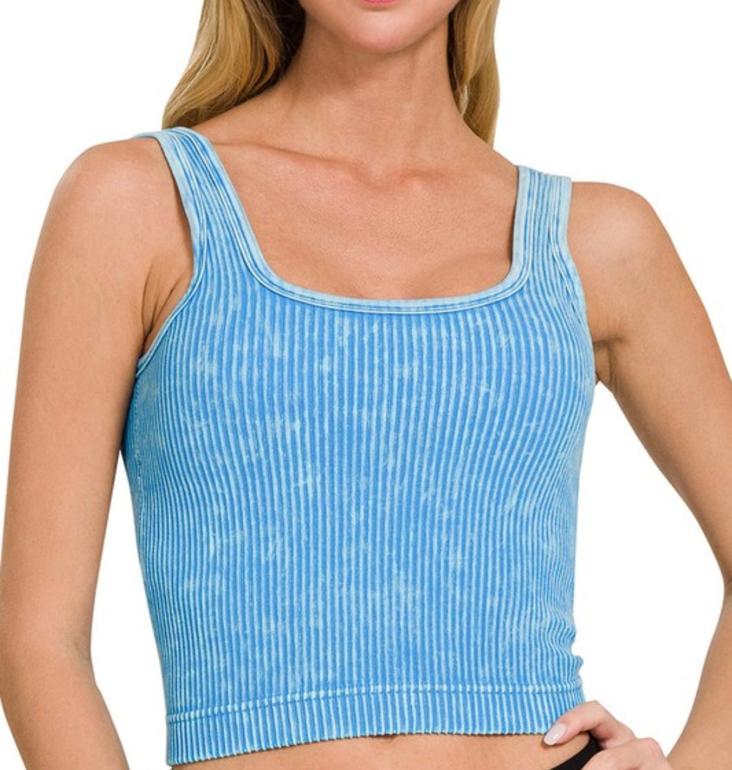 Grace Ribbed Crop Top (Blue)