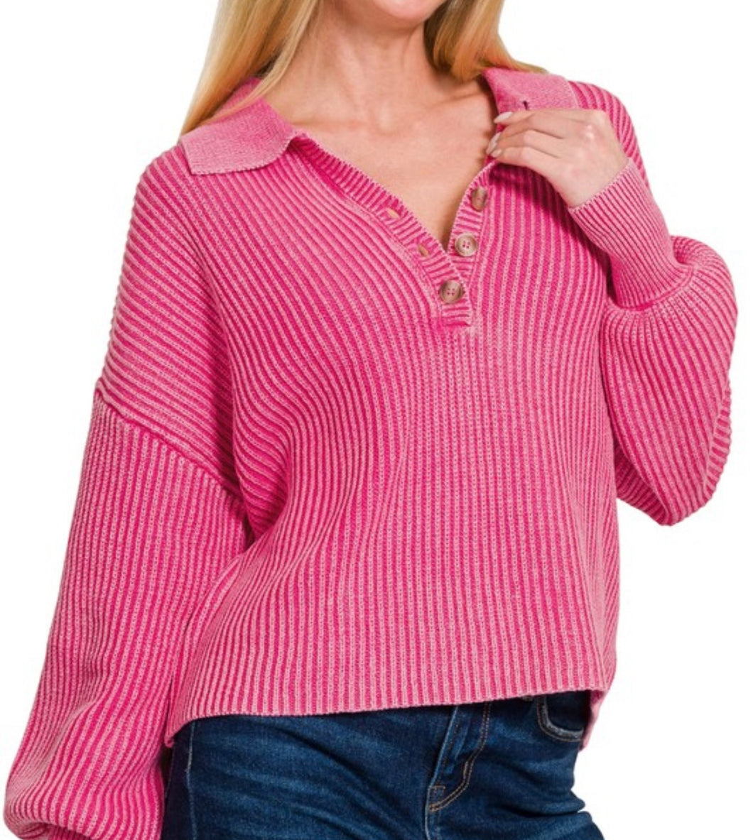 Henley Sweater (Fuchsia)