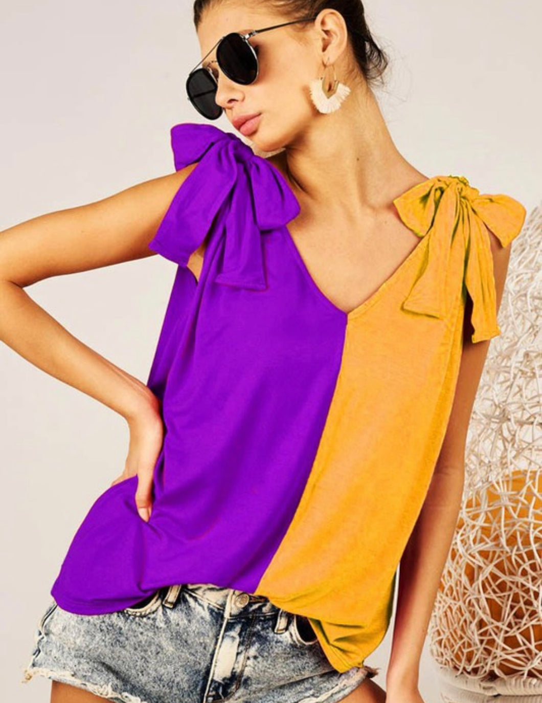 Purple & Gold Color Block Top